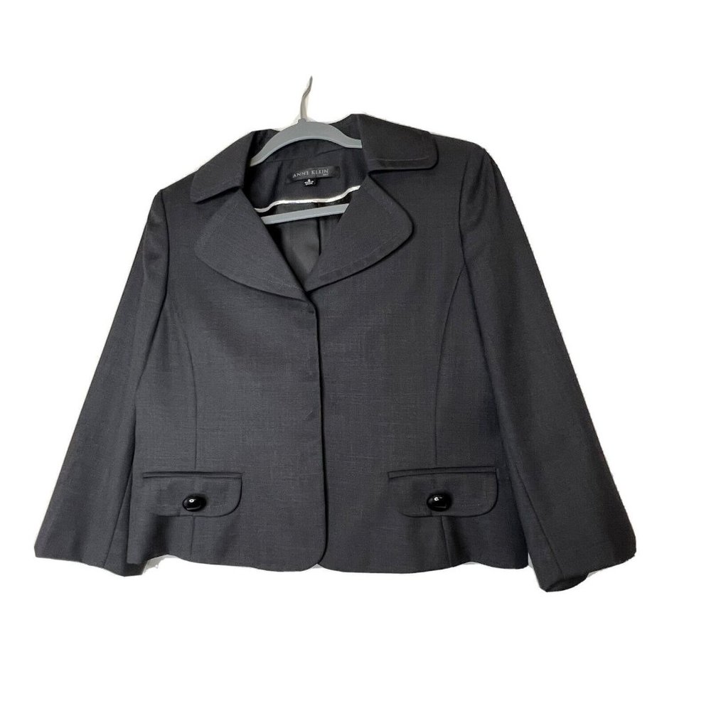 Anne Klein Blazer Jacket Cropped Gray 3/4 Sleeves Wool Blend Sz 8